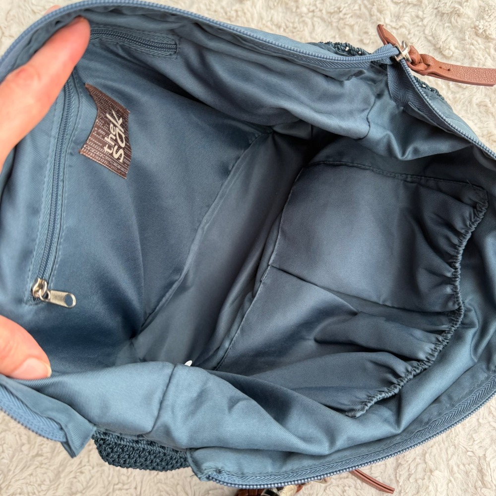 The Sak Indio Crochet Shoulder Bag Indigo Blue Braided Strap Hobo Purse Handbag - Picture 7 of 17